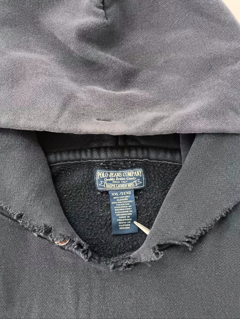 VTG Polo Jeans 67RL Ralph Lauren Hoodie Sweatshirt Men's XXL Distressed Grunge - Picture 6 of 16